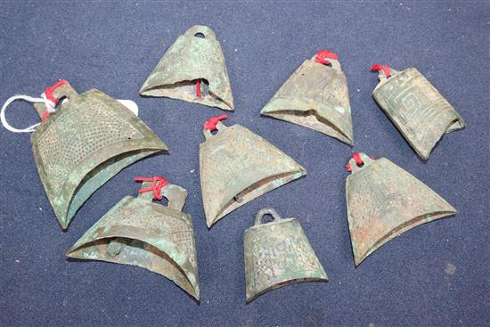 Eight Chinese bronze models of temple bells, Warring States period or Han dynasty